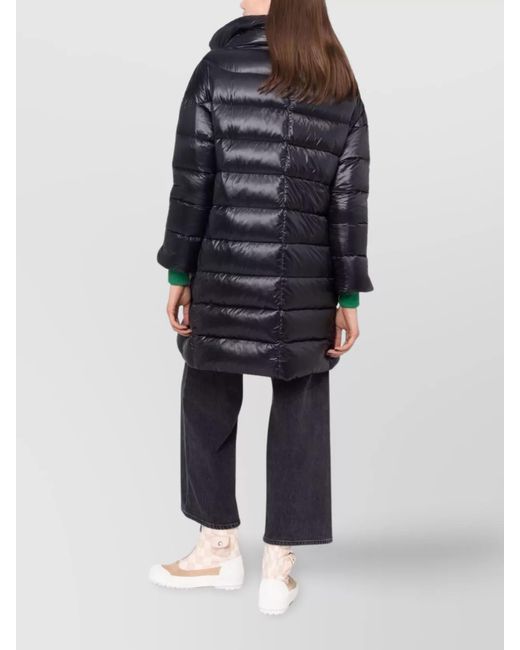 Herno Black Stand-Up Collar Knee-Length Down Jacket