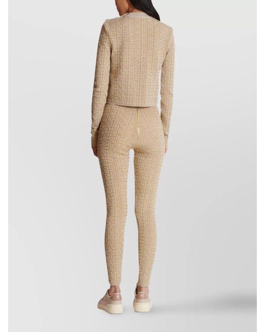 Balmain Natural High-Rise Monogram Knit Leggings