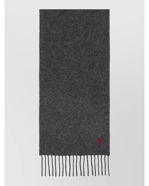 AMI Gray Rectangular Wool Scarf Fringed Edges for men