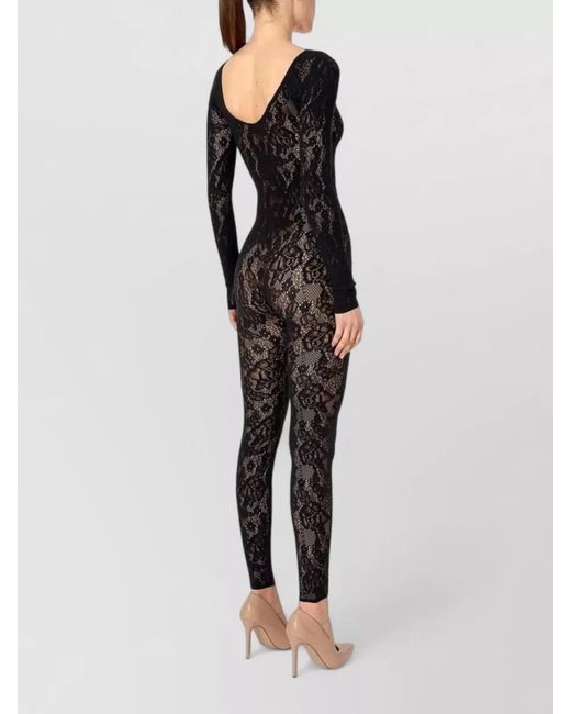 Wolford Multicolor Rose Lace Long Sleeve Sheer Jumpsuit