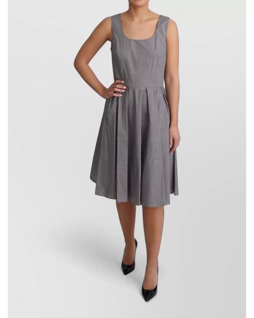 Dolce & Gabbana Gray Cotton Geometric Knee-Length Dress