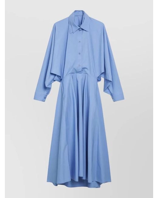 Balenciaga Blue Cotton Poplin Shirt Midi Dress