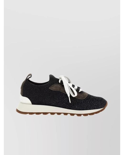 Brunello Cucinelli Black Leather Sock-Style Low-Top Sneakers