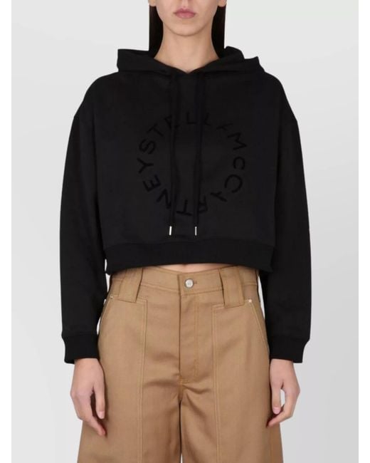 Stella McCartney Black Cropped Hooded Cotton Sweatshirt