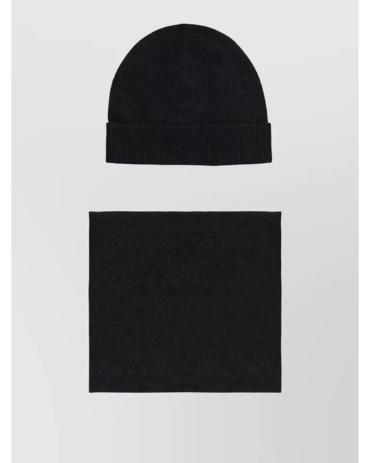 Peuterey Black Beanie And Scarf Set Knit Ribbed Cuff for men
