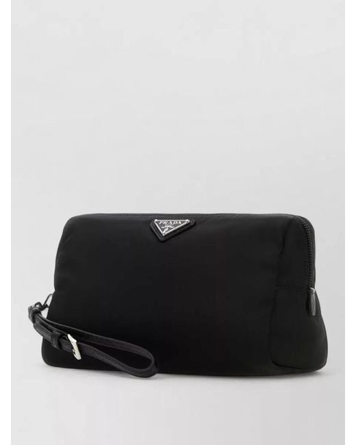 Prada Black Canvas Beauty Case Clutch Wrist Strap