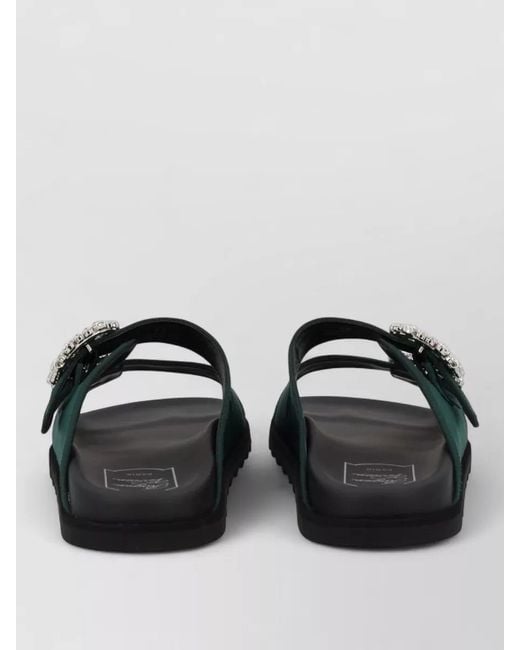 Roger Vivier Green Slide Sandal Embellished Buckles Flat Sole