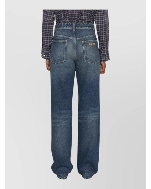 Miu Miu Blue High Waist Wide Leg Five Pocket Jeans