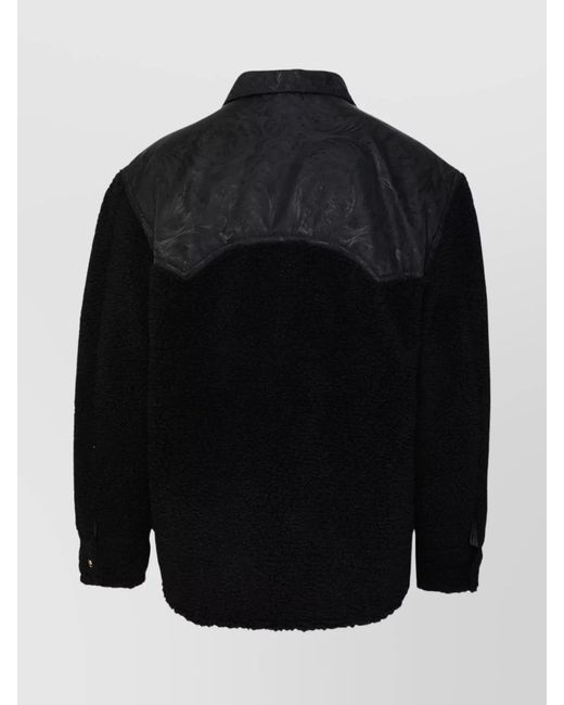 Versace Black Paneled Faux Shearling Jacket for men