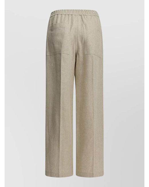 Brunello Cucinelli Natural Linen Blend Wide-Leg Trousers