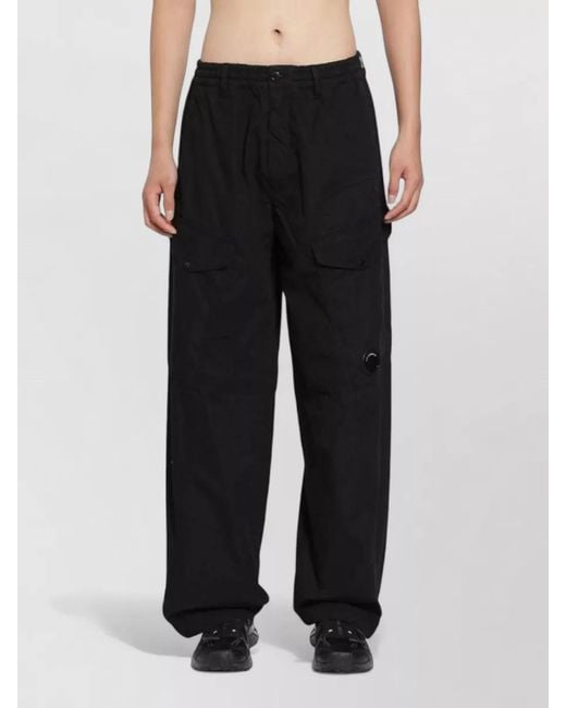 C P Company Black Wide Leg Nylon Silk Cargo Pants for men