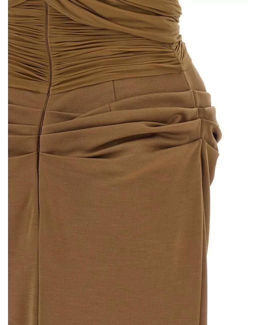 Magda Butrym Natural Strapless Midi Dress Ruched Side Slit