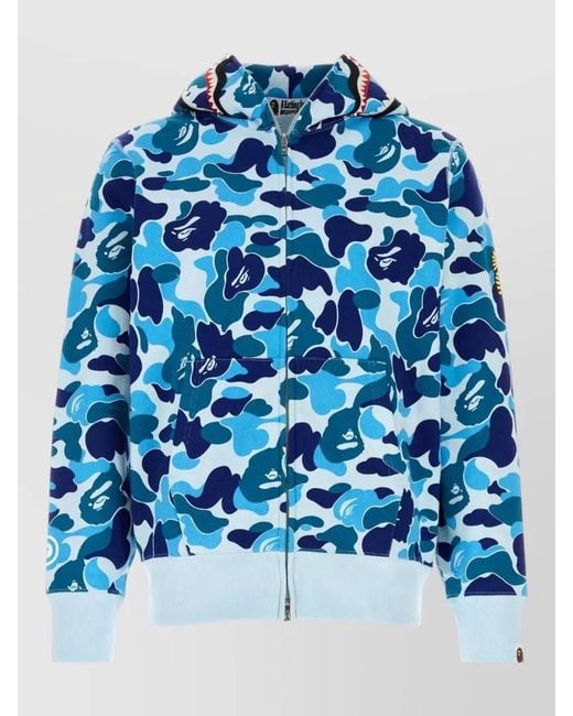 A Bathing Ape Blue Cotton Camo Shark Hooded Zip Sweatshirt for men