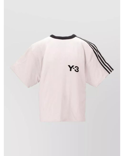Y-3 Pink Jersey Top Contrast Trim Crew Neck Striped