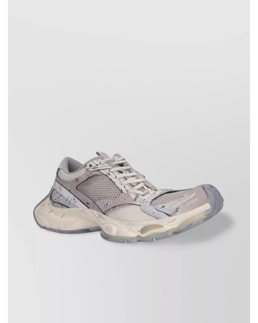 Balenciaga Gray Round Toe Mesh Panels Textured Sole Sneakers for men