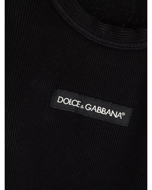 Dolce & Gabbana Black Cotton Top Ribbed Texture Crewneck for men