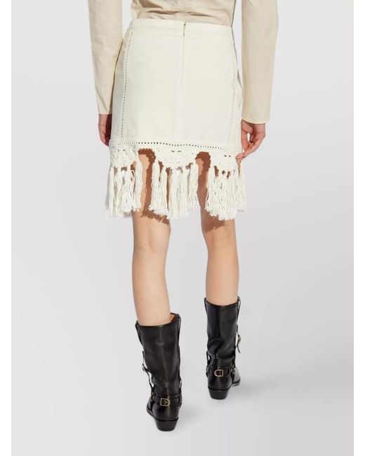 Isabel Marant White Cotton Macramé Fringe Mini Skirt