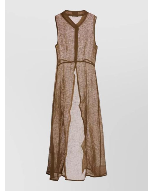 LeKasha Natural Linen Biba Maxi Sheer Sleeveless Dress