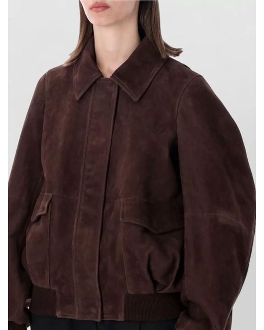 Loewe Brown Suede Leather Bomber Jacket Balloon Shape