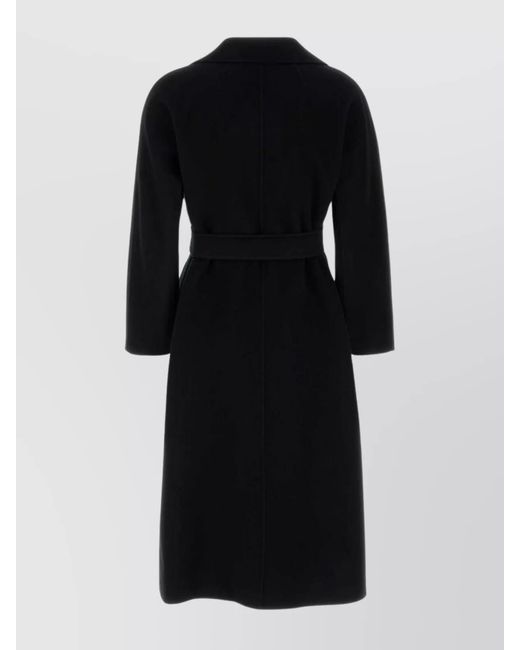 Max Mara Black Wool Belted Midi Coat