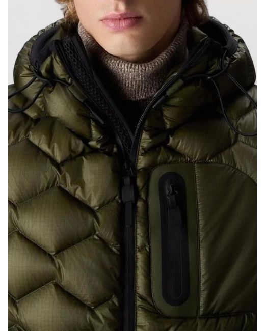 Peuterey Green Hooded Jacket Chest Pocket Quilted Design for men