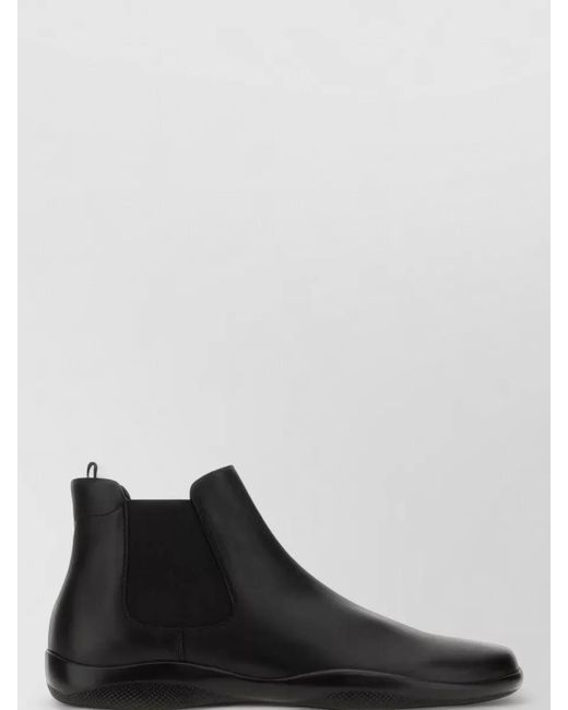 Prada Black Leather Ankle Boots Smooth Finish Pull Tab for men