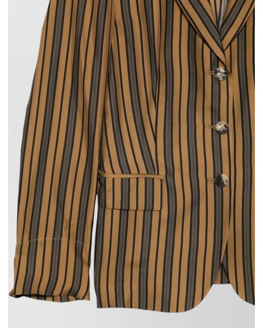 Alberto Biani Brown Silk Blazer Jacket Striped Tailoring