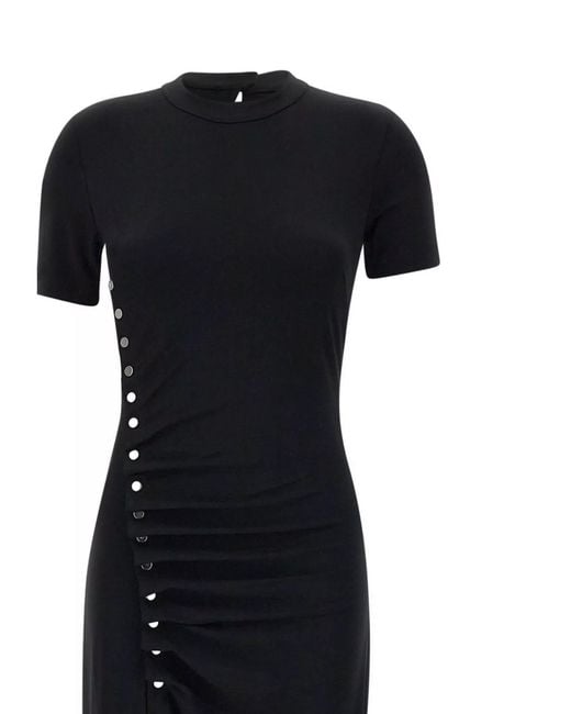 Rabanne Black Jersey Dress With Asymmetrical Cut And Side Slit