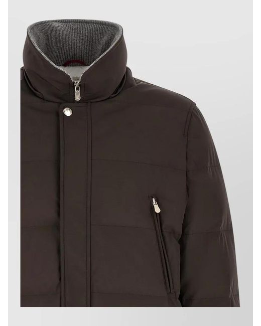 Brunello Cucinelli Black Quilted Hooded Parka Stretch Nylon for men