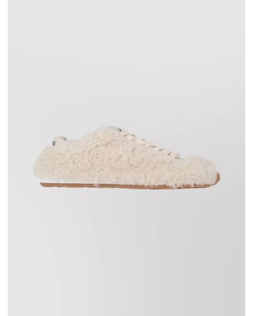 Miu Miu Natural Lace-Up Shoes With Faux Fur Texture