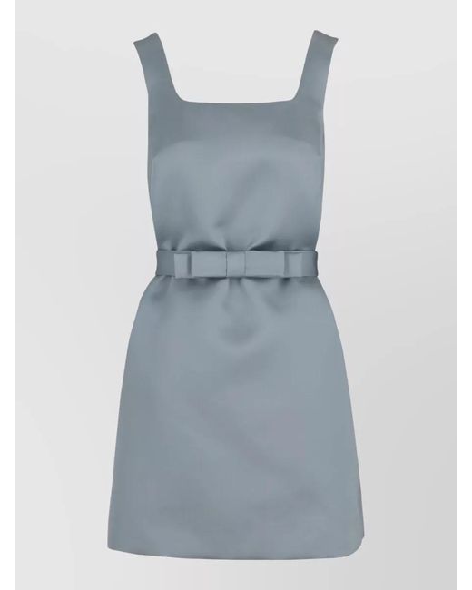 P.A.R.O.S.H. Blue Belted Waist Mini Dress Square Neckline