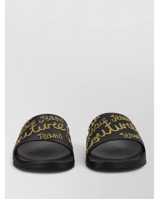 Versace Jeans Couture Black Logo-Print Slides