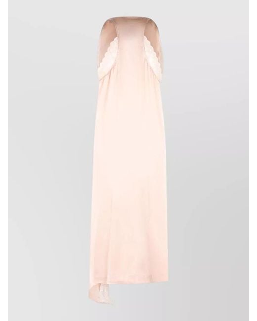 Maison Margiela Pink Silk Blend Draped Sleeveless Lace Midi Dress