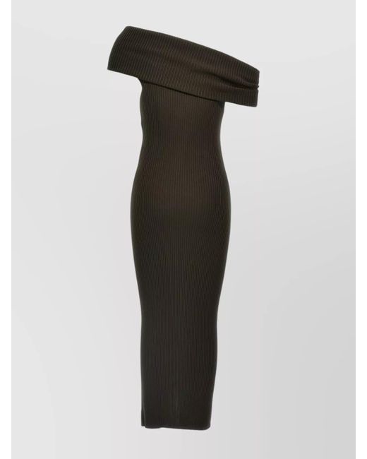 Courreges Brown Ribbed Knit Midi Dress