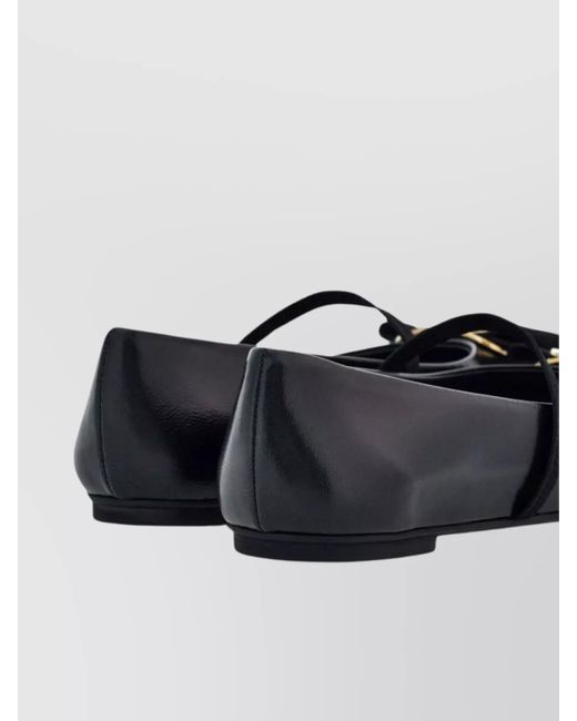 Ferragamo Black Leather Zina Ballerina Flats