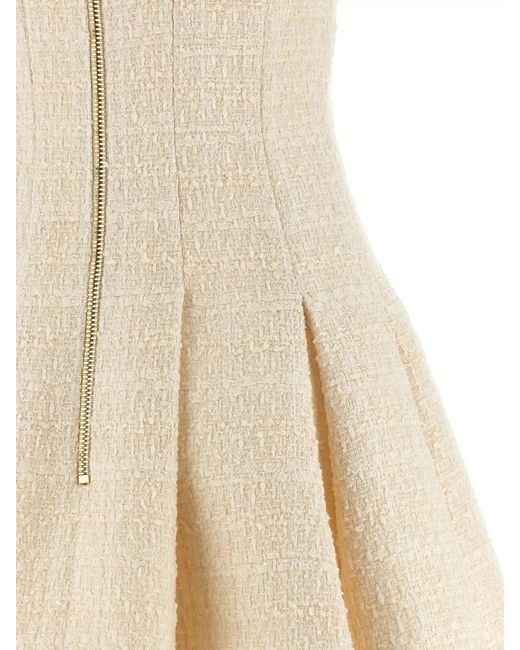 Balmain Natural Conchiglie Dress Pleated Skirt Sleeveless Square Neckline