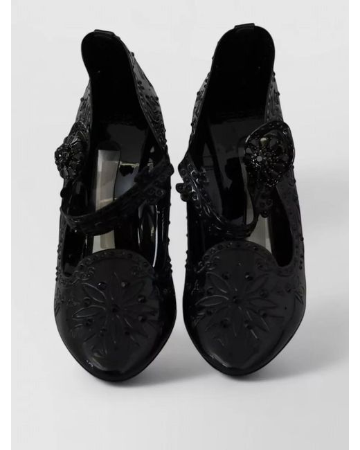 Dolce & Gabbana Black Crystal Embellished Floral Patent Pumps