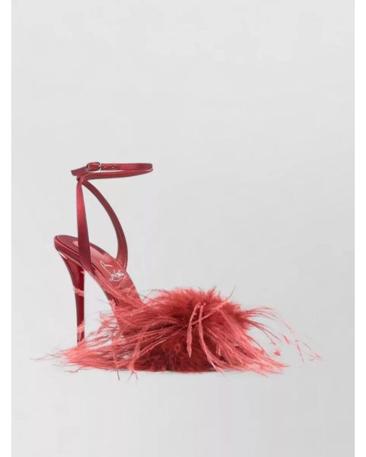 Christian Louboutin Red Satin Feather Ankle-Strap Sandals