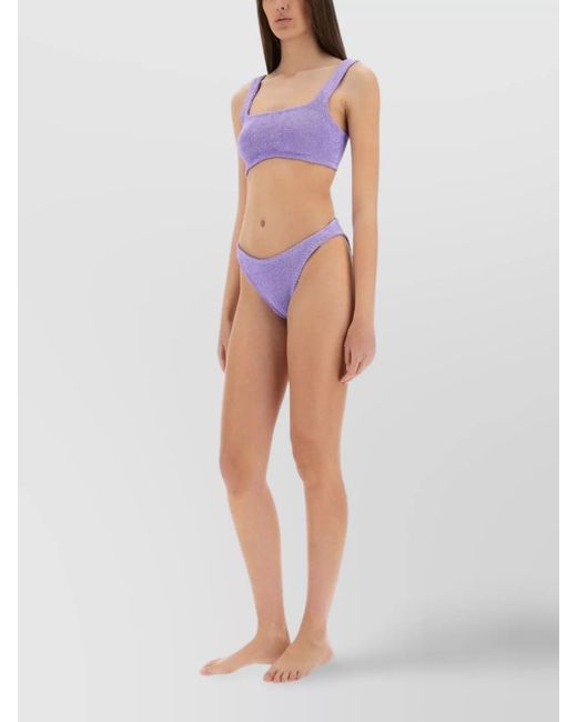 Hunza G Purple Crinkle Off-Shoulder Square-Neck Swimsuit