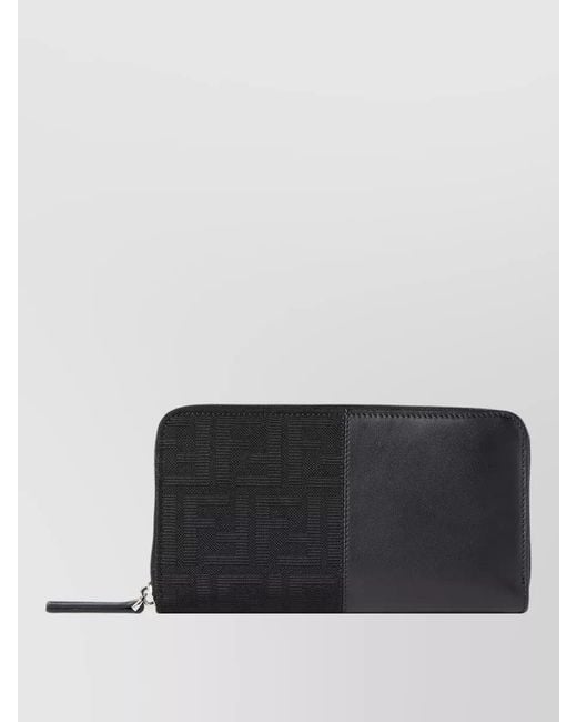 Fendi Black Ff Zucca Jacquard Zip Around Wallet for men
