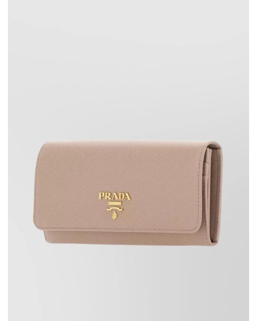 Prada Natural Leather Wallet With Flap And Zip Pocket
