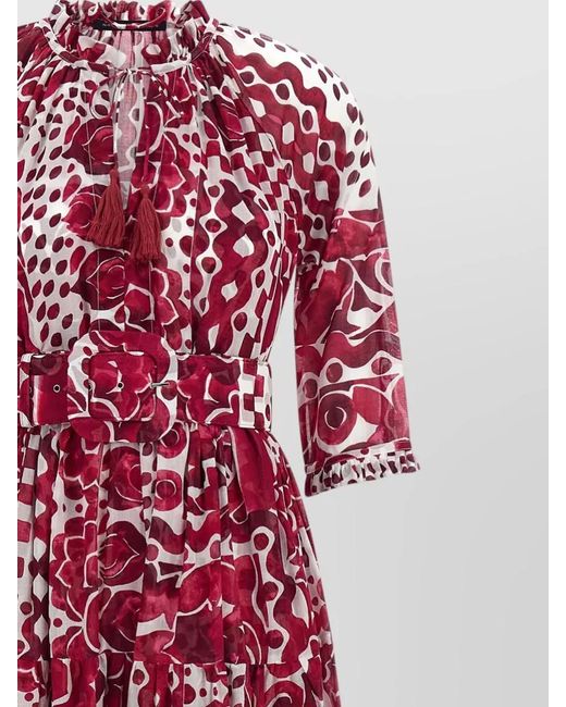 Samantha Sung Red Eden Dress Belted Waist Floral Pattern