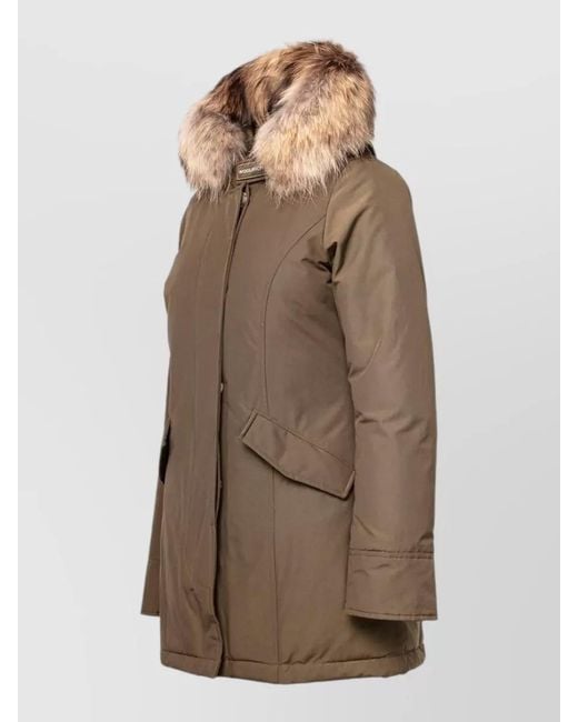Woolrich Brown Arctic Raccoon Hooded Parka Coat Pockets