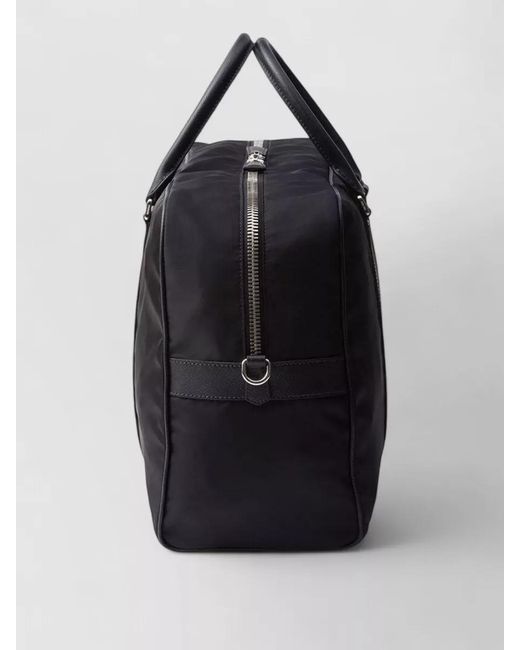 Prada Black Re Nylon Saffiano Leather Travel Duffel Bag for men