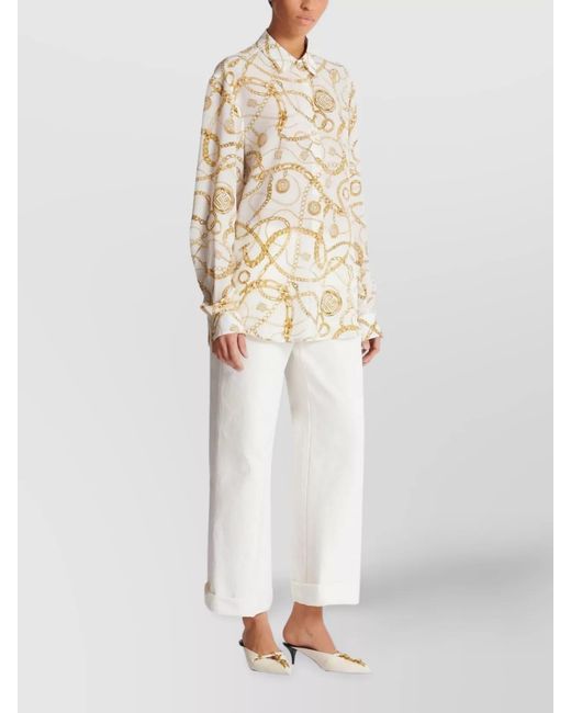 Balmain Natural Silk Printed Long-Sleeve Shirt