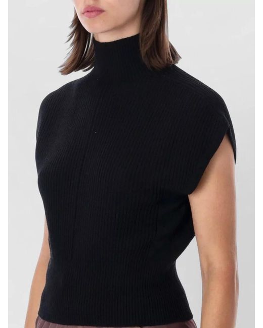Rick Owens Blue Wool Ribbed Sleeveless Turtleneck Top