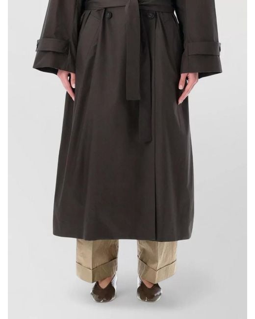 Soeur Black Cotton Relaxed-Fit Double-Breasted Mid-Calf Trench Coat