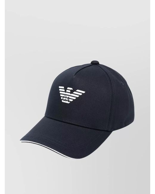 Emporio Armani Blue Adjustable Cotton Logo Cap With Curved Brim for men