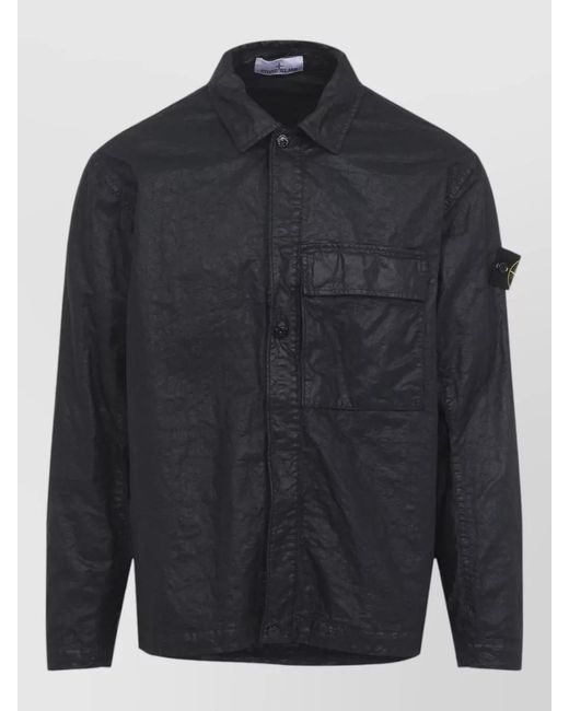 Stone Island Blue Jacket Long Sleeves Chest Pocket Design for men