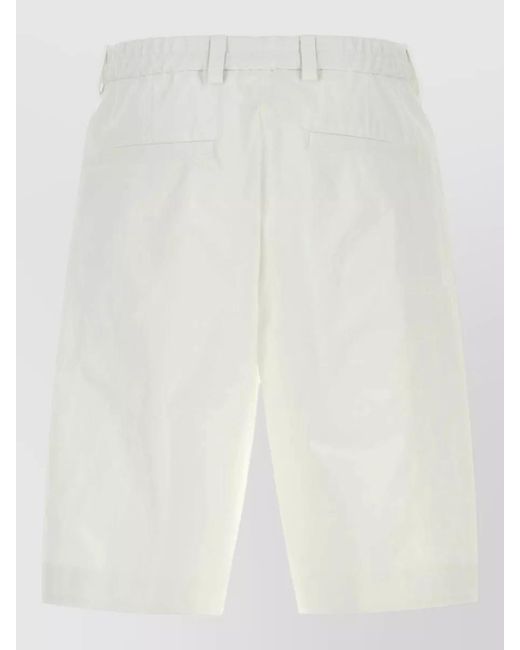 Boss White Cotton Bermuda Shorts Pleated Front Waistband for men